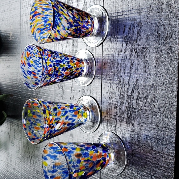 One Source Handmade Hand Blown Confetti  Glass Drinkware Six" Tall  Blue Orange - Picture 6 of 16